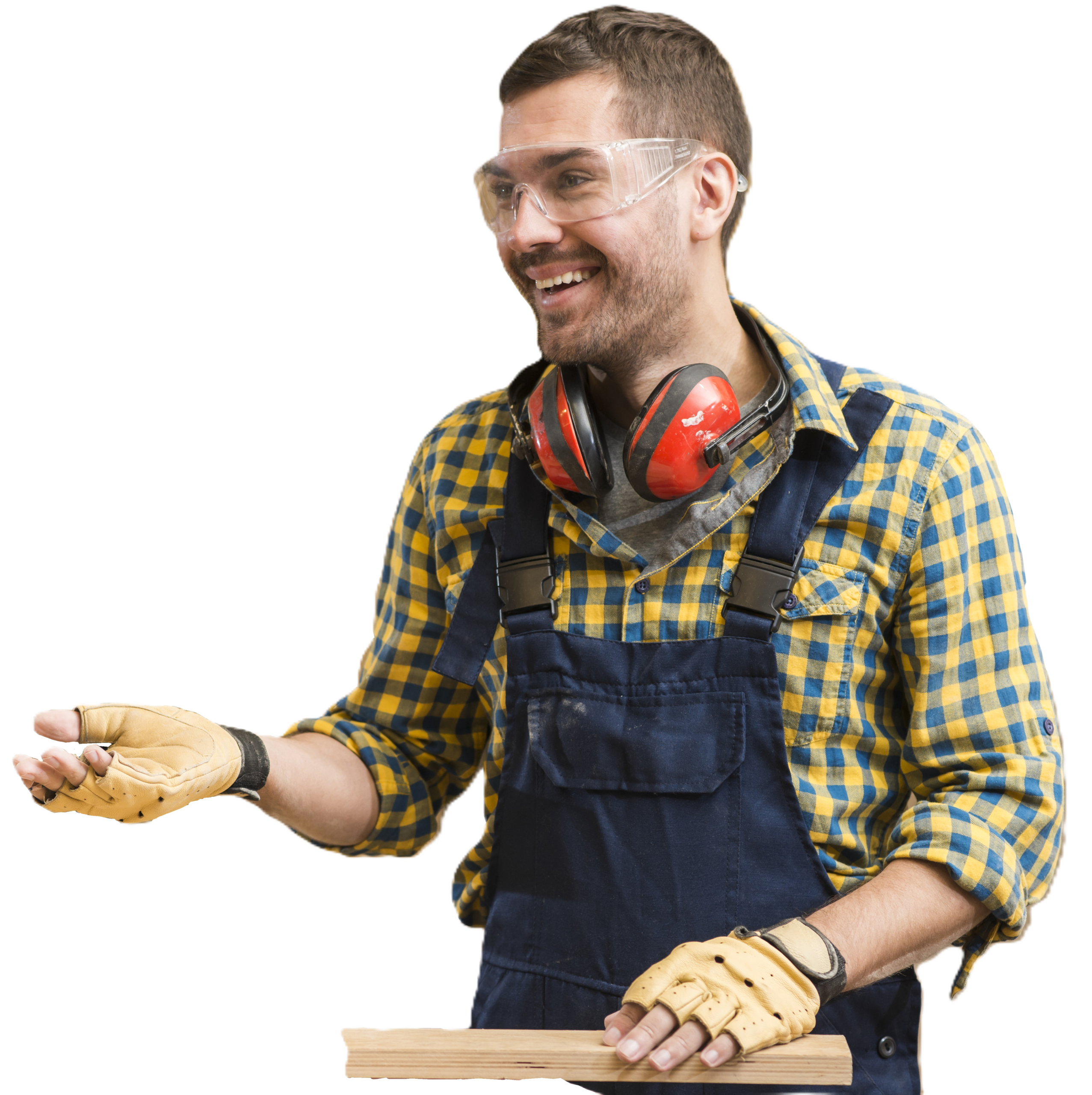 smiling male carpenter work workshop